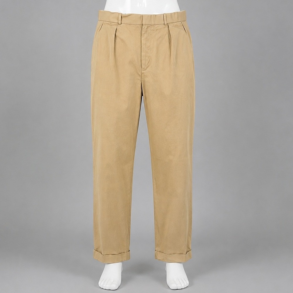 Polo Ralph Lauren Pants Mens 38x30(29) Tan Silk Cotton Pleated Cuffed Chinos